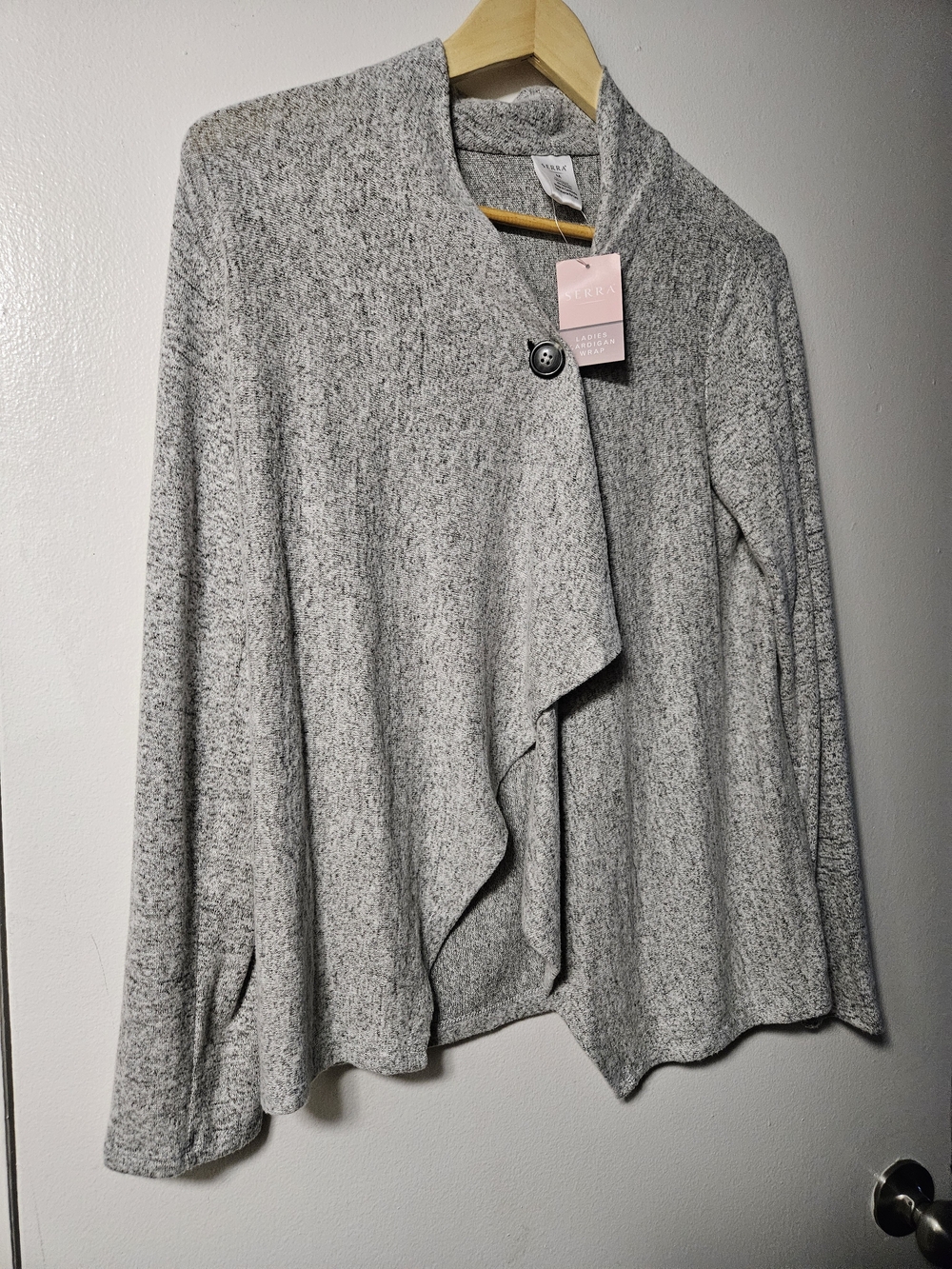 Serra Light Gray Draped Cardigan with Single Button